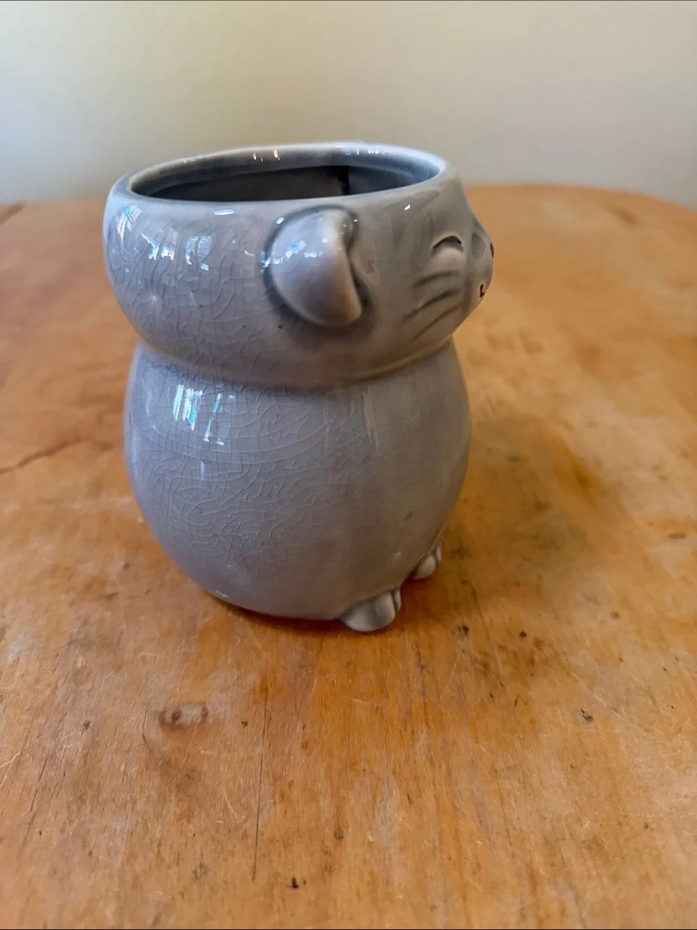 Cute Gray Cat Ceramic Mug - Whimsical Kitty Shape vintage Pier one